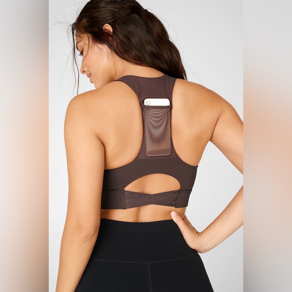 *Fabletics* Brown V-Neck Medium Impact Racerback … - image 2